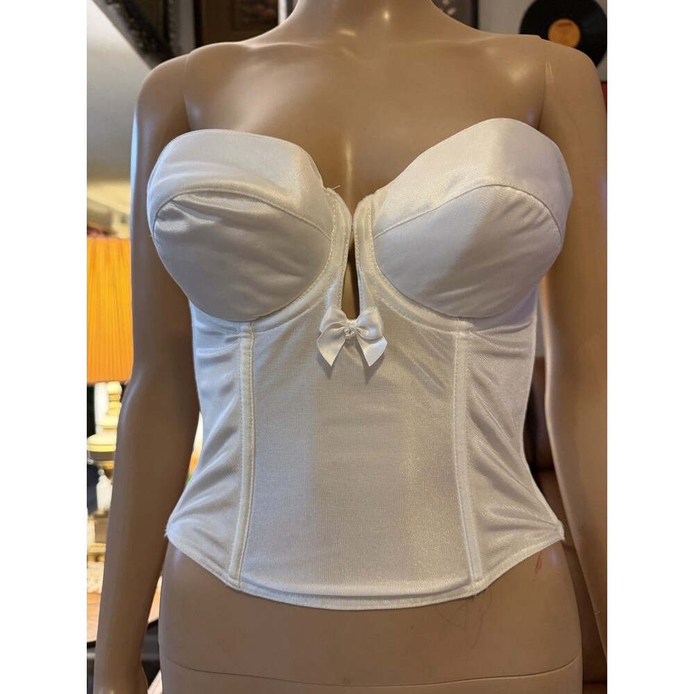 Vintage Jezebel Bustier Womens 34 B White Lace Strapless Corset Top USA 90s
